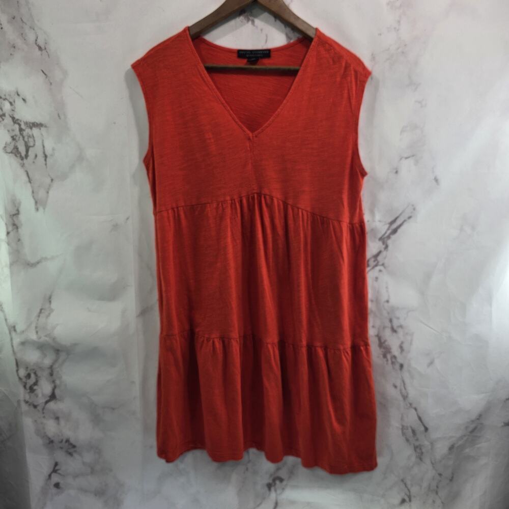 Sanctuary Dress Womens Medium Orange Tank Tiered T Shirt Slub Knit Mini V